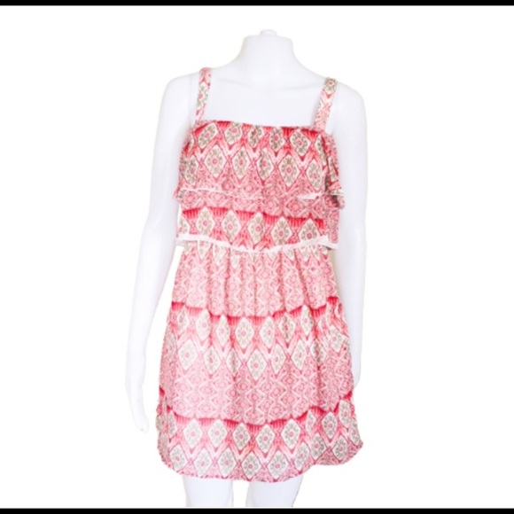 HOLLISTER Spaghetti Strap Boho Tiered Lace Dress Pink/Sage Size Small - Picture 3 of 9